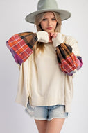 Terry Knit Pullover Washed Plaid