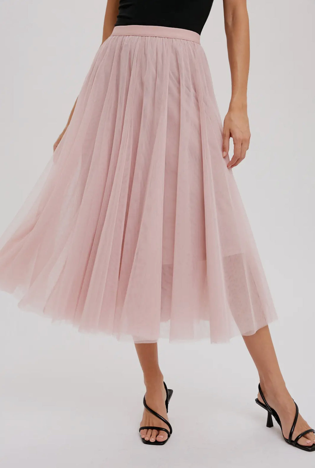 Pink Tulle Midi Skirt