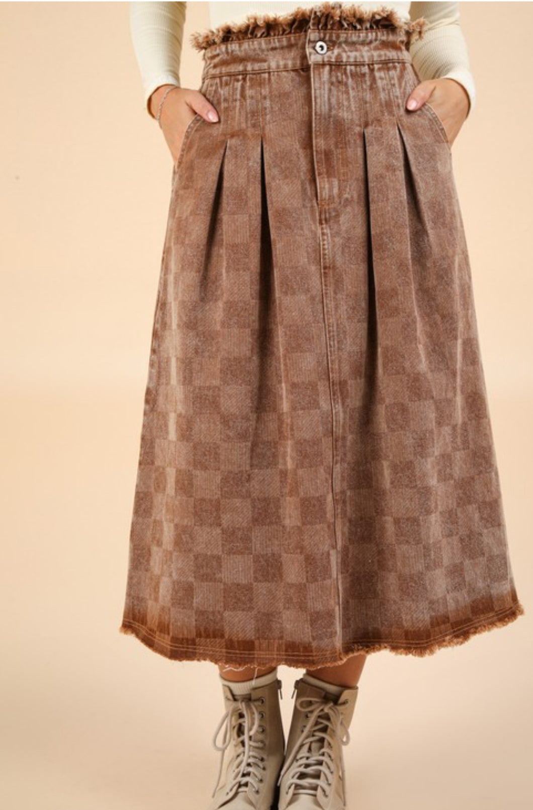 Camel Checked Skirt